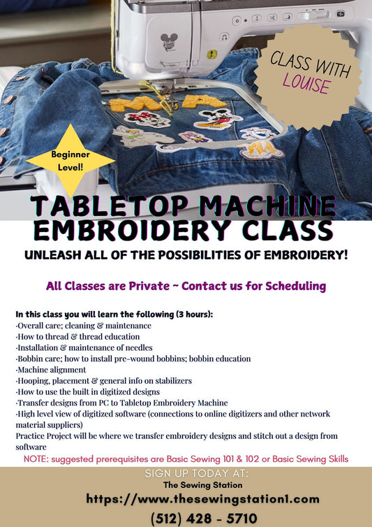 Tabletop Machine Embroidery Workshop Class